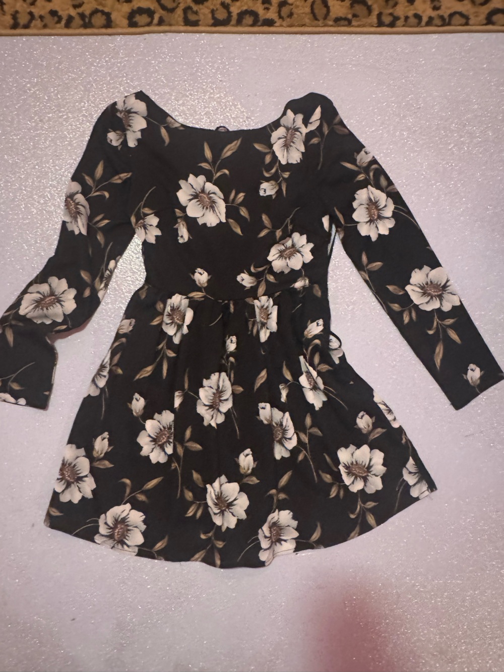 Glamorous Petite black & white floral long sleeve dress with lace up corset back